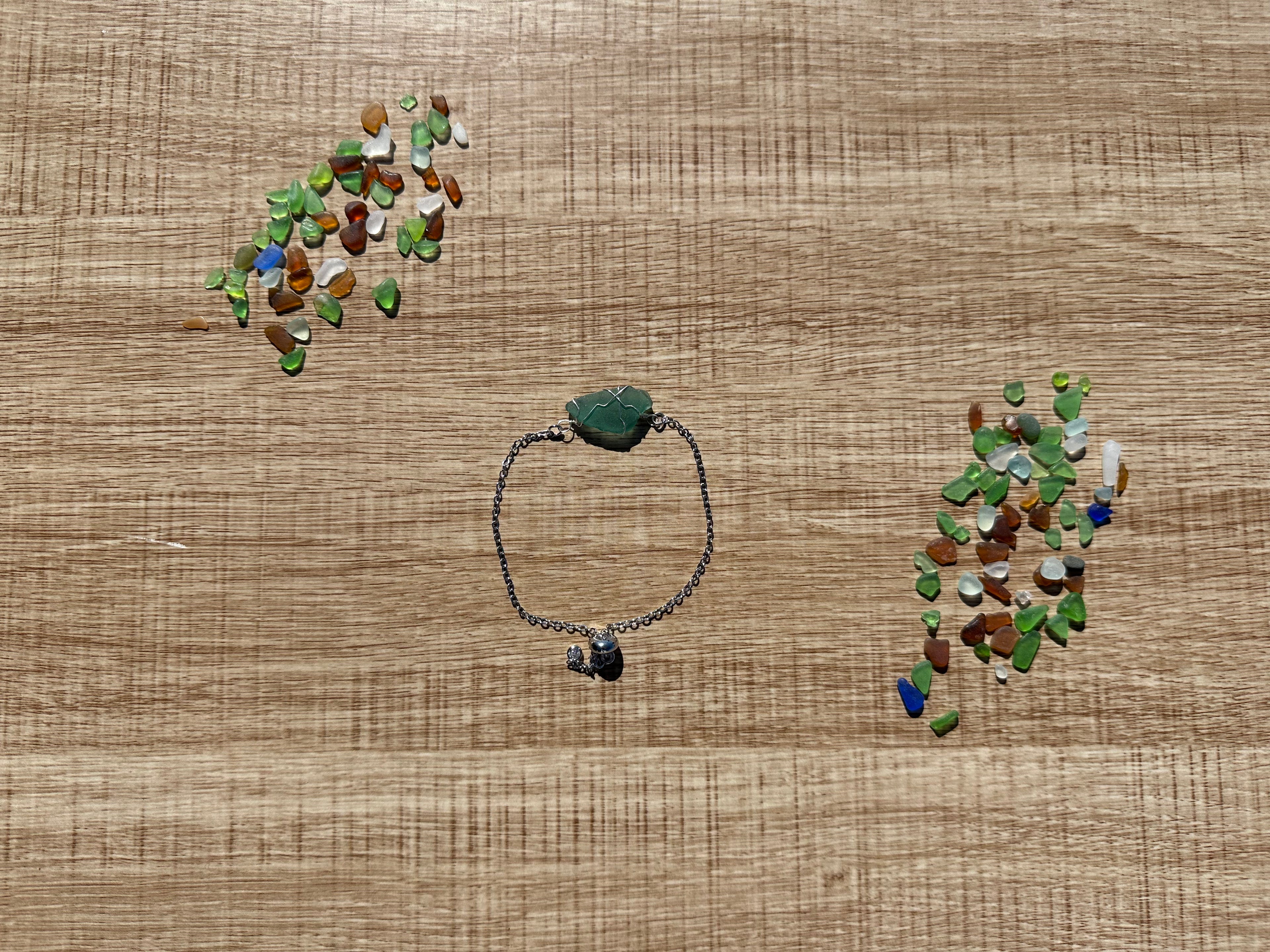 Aqua Wire-Wrapped Sea Glass Bracelet