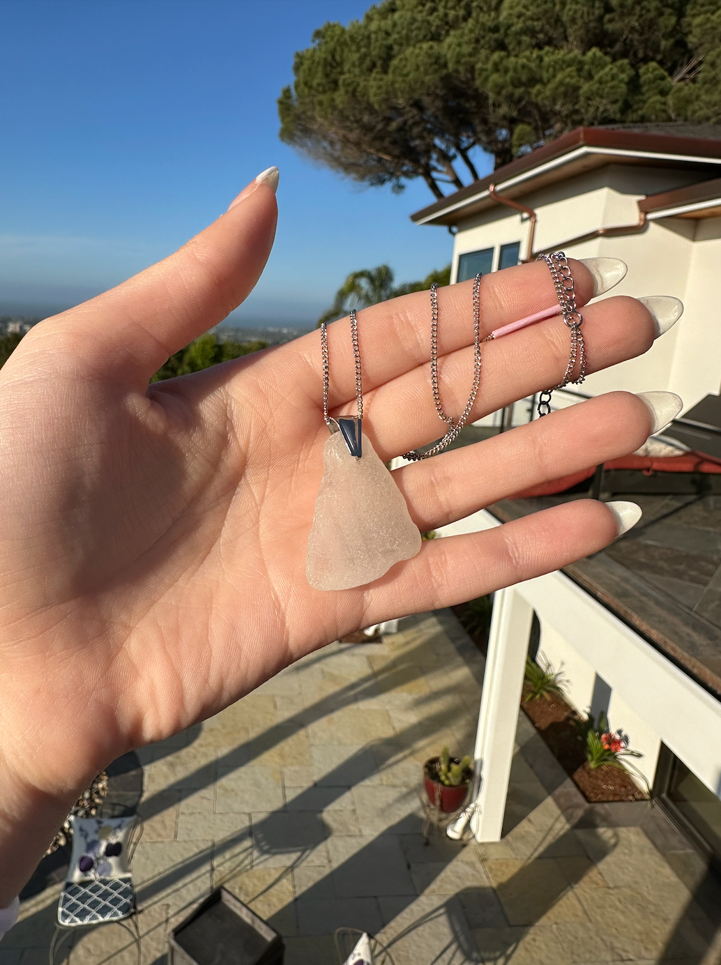 White Sea Glass Pendant Necklace