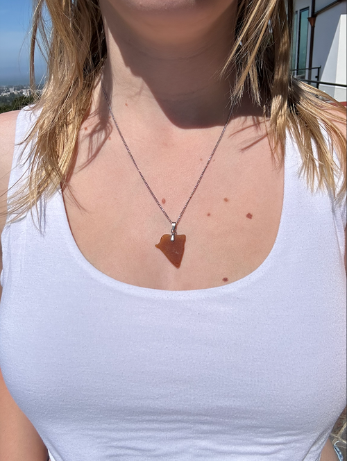 Honey Amber Sea Glass Pendant Necklace