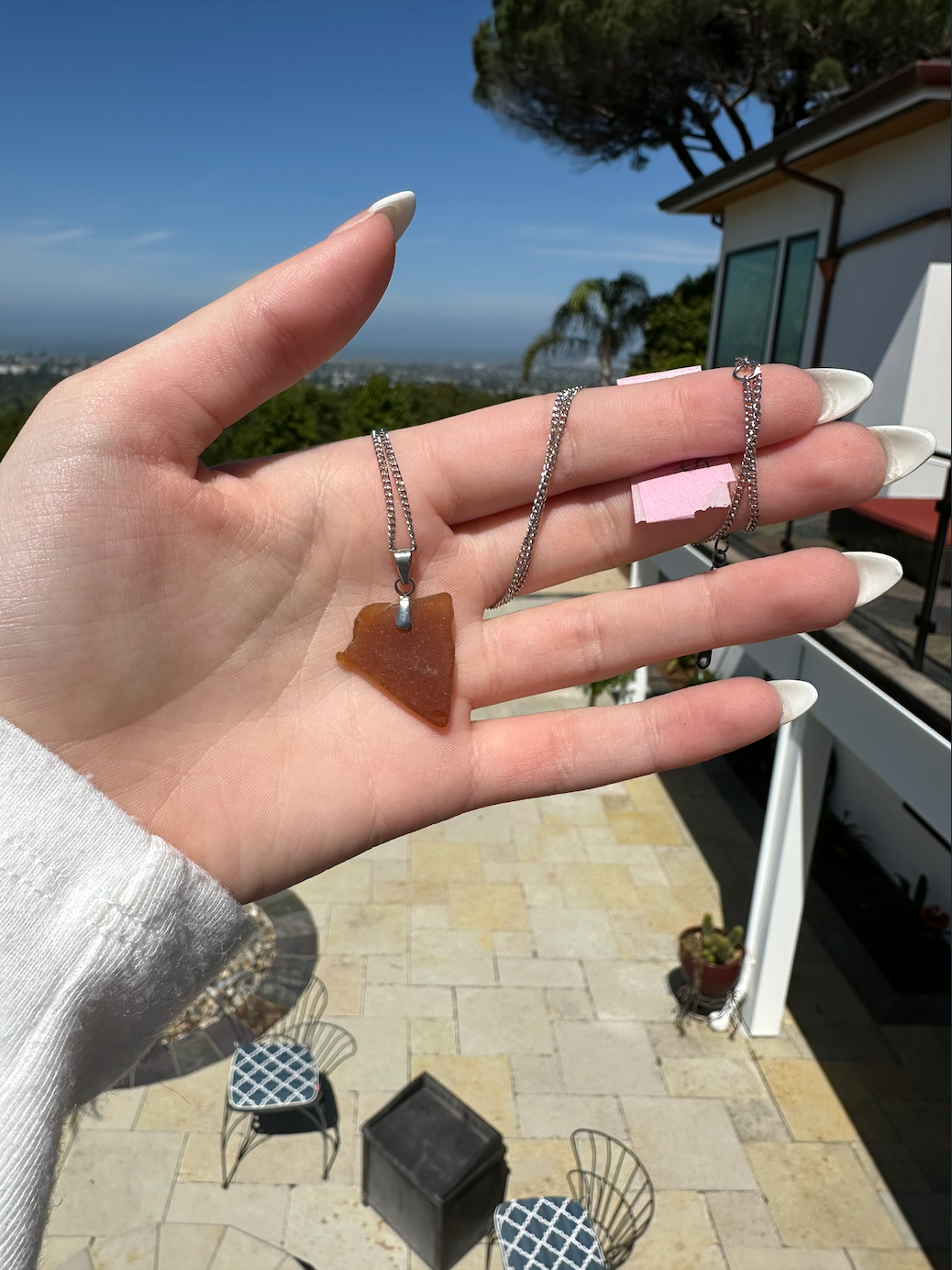 Honey Amber Sea Glass Pendant Necklace