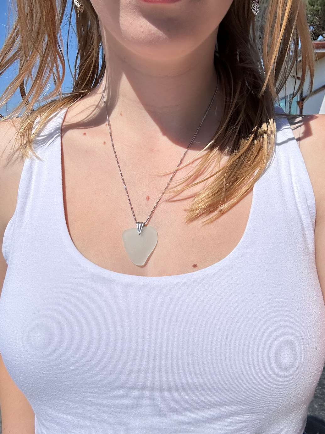 Clear Sea Glass Pendant Necklace
