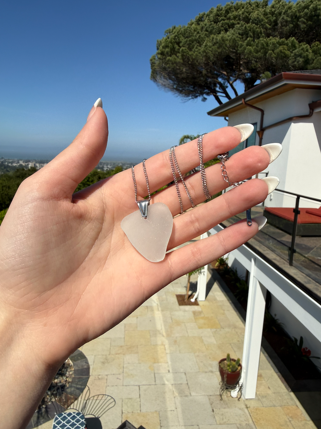 Clear Sea Glass Pendant Necklace