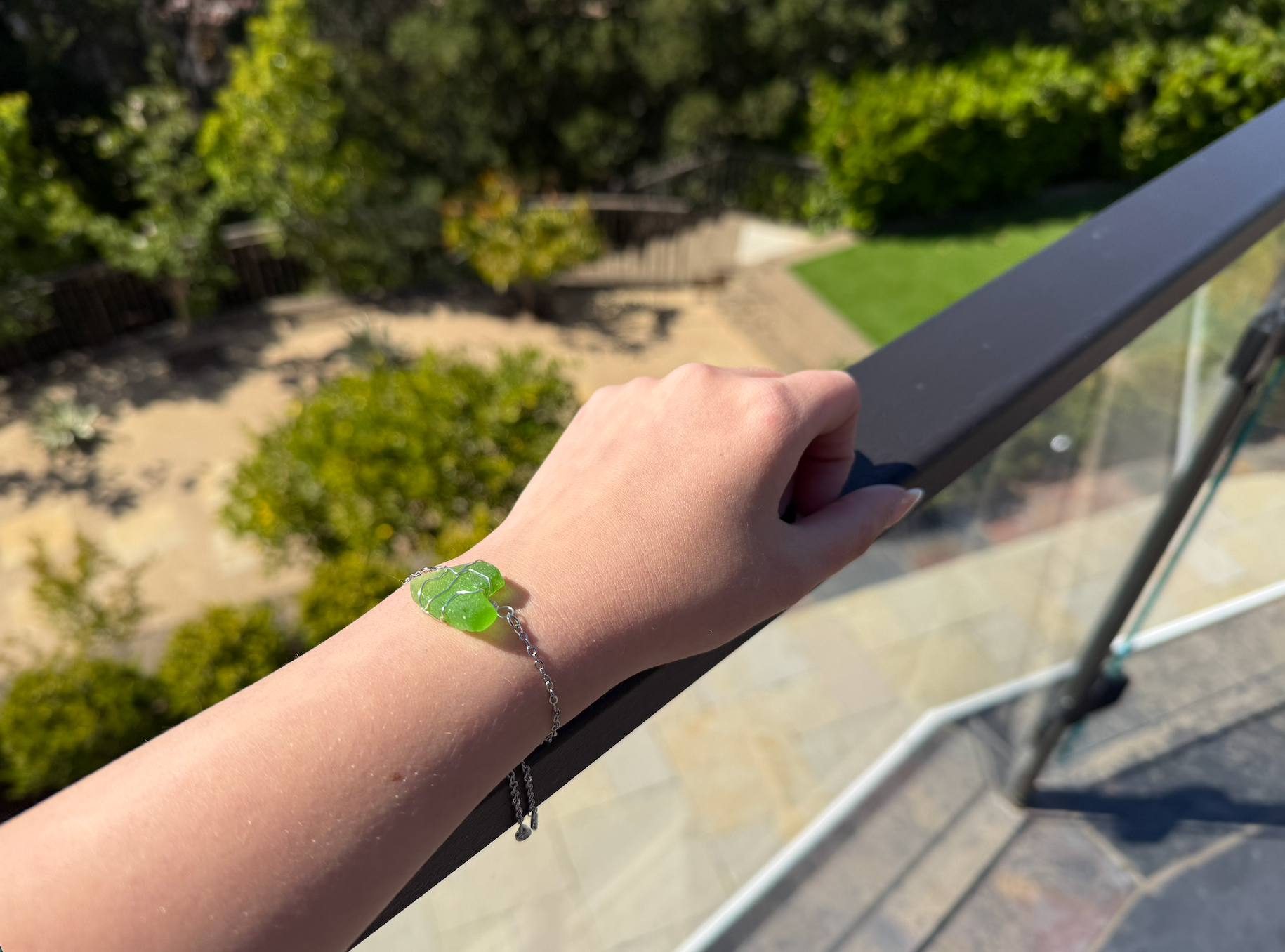 Bright Green Wire-Wrapped Sea Glass Bracelet