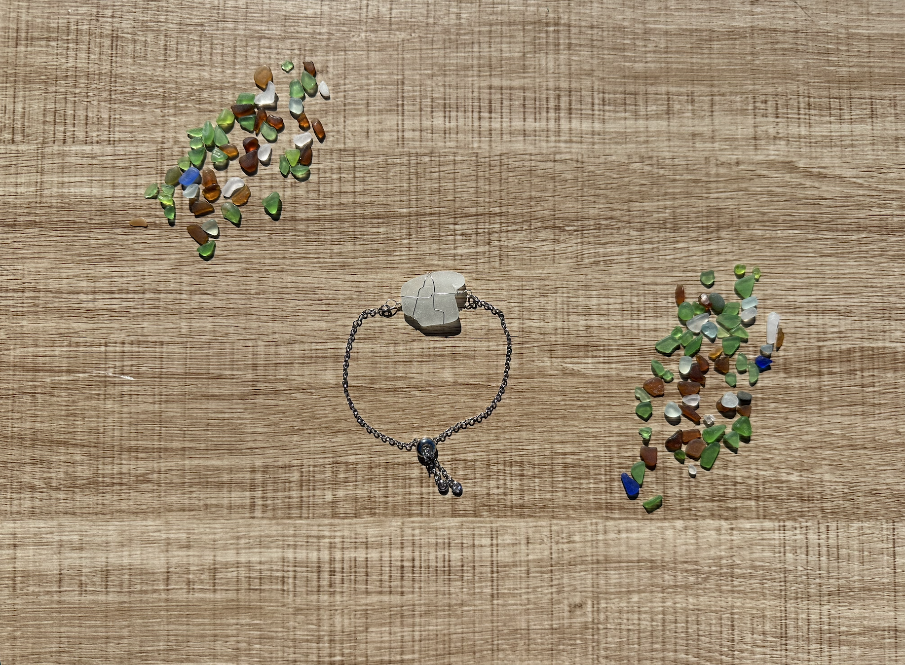 White Wire-Wrapped Sea Glass Bracelet